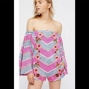 Very Rare Free People off shoulder Romper Festival Boho $198